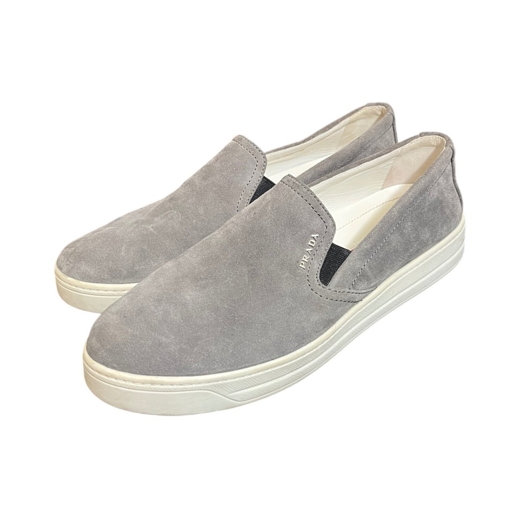 Prada Slip On Sneakers Womens 39 US 9 Gray Suede 3S 5802 Low Top Shoes Designer